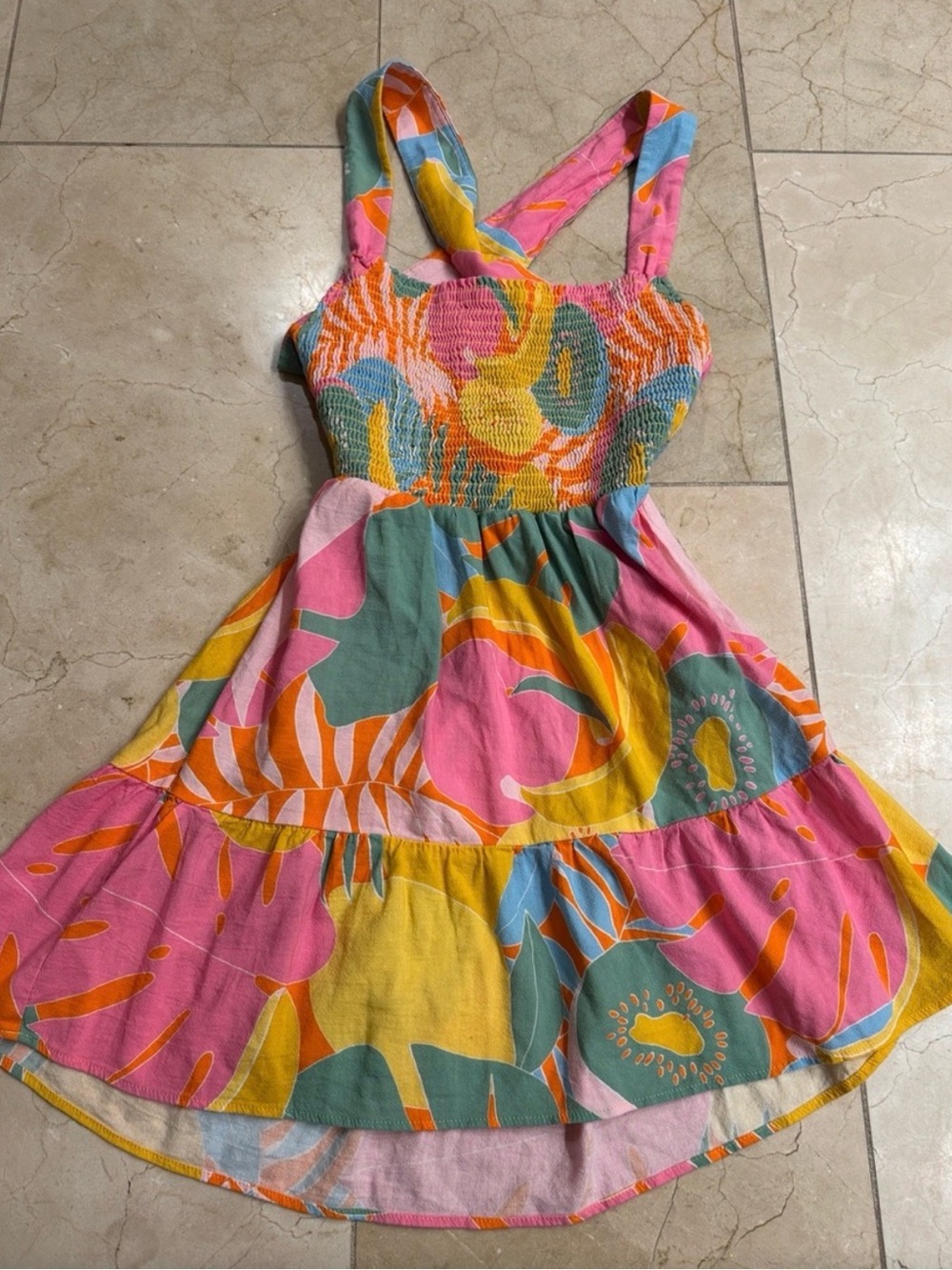Women's Tropical Smocked Sundress - Pink Multi